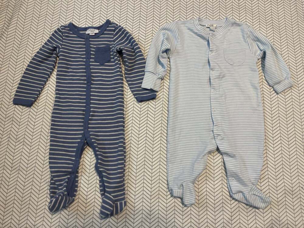 Lot of 2 Baby Boy Striped Footed Sleepers Kissy Kissy 6-9M & Sterling Baby 6M